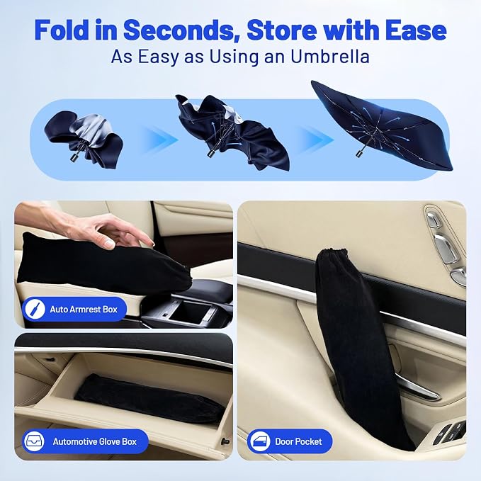 Car Windshield Sun Shade Umbrella for Ford Transit Connect 2010-2023 | [Reflective Coated Fabric] Car Shades Sun Visor Keep Car Cool and Protects Interior, 1:1 Exact Fit - Image 8