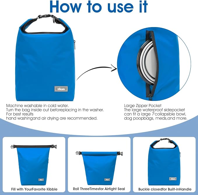 Pet Food Storage Bag Travel Dog Food Container 2PCS Collapsible Dog Travel Bowls and Zipper Side (Blue, Small) - Image 3