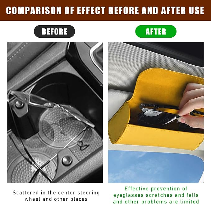 Augeny Sunglasses Holder for Car Sun Visor, Leather Auto Eyeglasses Storage Case with Hidden Magnetic Closure, Protective Glasses Organizer Box, Vehicle Visor Accessories for Woman Man (Yellow) - Image 5