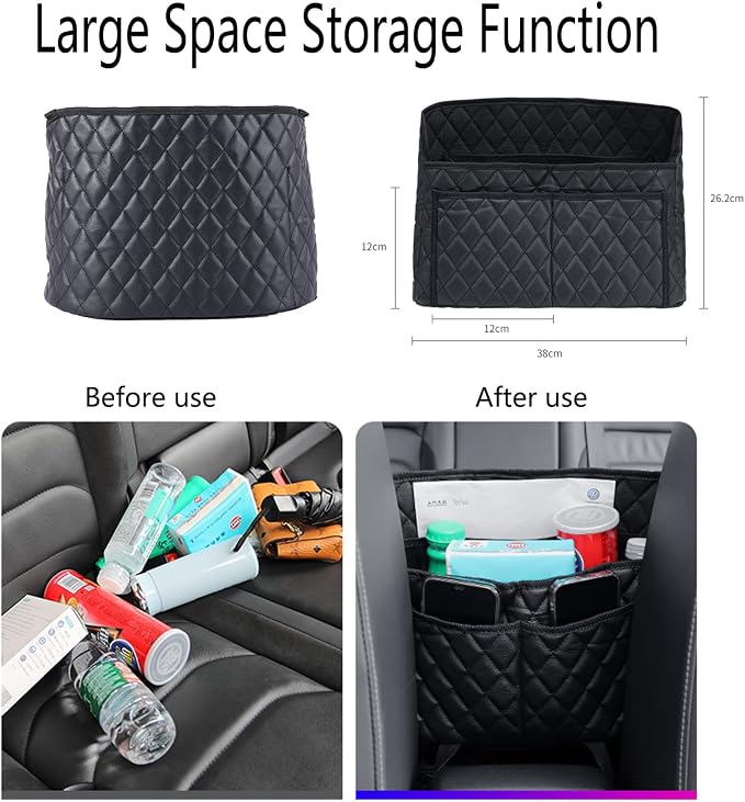 Car Pocket Handbag Holder - Leather Seat Back Organizer Barrier for Backseat Pet, Kids - Black - Image 2