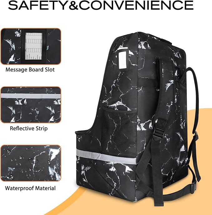LARIPOP Car Seat Travel Bag for Airplane, Universal Gate Check Car Seat Bag, Padded Backpack with Waist Belt, Reflective Strips & Protective Feet, Fits Infant Convertible Booster Seats, Black - Image 3