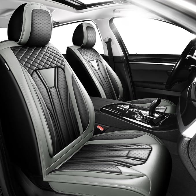 Fit Tundra Premium Leather Car Seat Covers for Toyota Tundra 2007-2025 2026 - Waterproof，Breathable，All-Weather Seat Cushion Protecto & Airbag Compatible, 2 Front Seat Gray&Black by Unknown