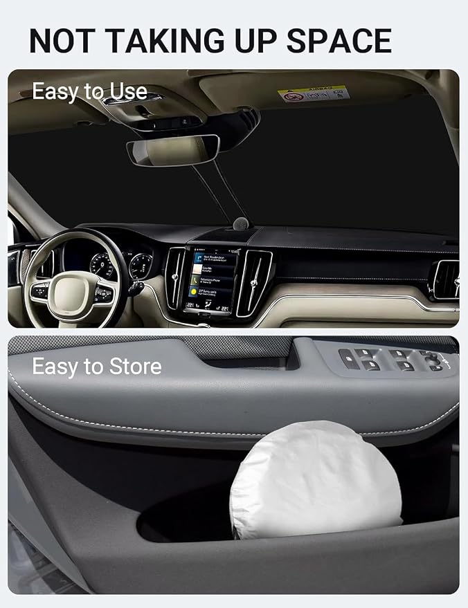 Proadsy Custom Fit 2018-2026 Volvo XC60 Windshield Sun Shade, Blocks Heat | 240T Heat Shield, Drops Temp 54°F, Blocks 99% UV, Prevents Dashboard Cracking, Summer Parking & Beach Trips, Easy Twist-Fold - Image 9