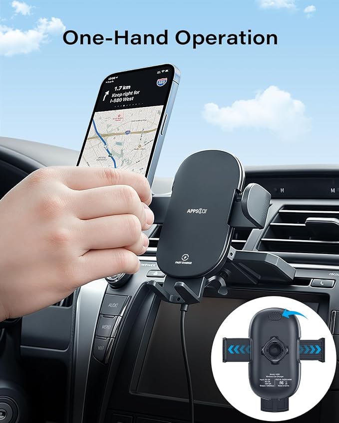 APPS2Car Sturdy CD Slot Phone Mount with Upgraded Wireless Charger | One Hand Operation, Hands-Free Car Phone Holder Compatible with iPhone 17 Pro Max Plus 16 15 14 13 12 11, Samsung S25 S24 S23 - Image 2