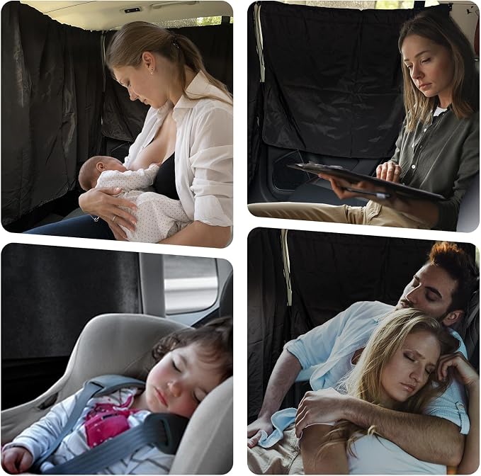 4 Pcs Medium Upgrade Double Layer Thickened Car Curtains Set, 98% Light Blocking Car Window Shades Covers, Include 2 Side Window Covers, 1 Divider Curtain & 1 Storage Bag, Sedan SUV Accessories - Image 6