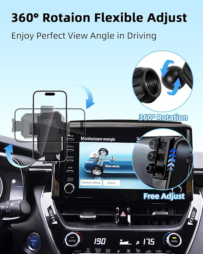PZK Car Phone Mount for 2019-2026 Toyota Corolla/Corolla Cross 2022-2026 | 2019-2026 Corolla Hatchback Accessories 8-inch Screen Auto Lock Car Phone Holder 360° Rotation Not Affect Vent Phone Cradles - Image 4