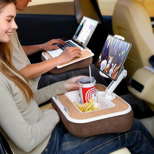 Car Seat Tray Pillow Stand, Laptop Lap Desk with Mouse Pad, Portable Food Tray with Tablet/Kindle Mount Holder, Front/Rear Seat Table for Office/Eating/Reading, Travel Essentials Accessories by DICMKY