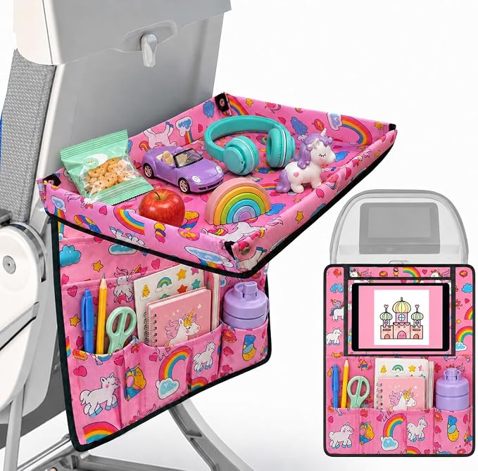 Adjustable Kids Tray Table Cover with Multi Portable Pockets, Airplane Travel Essentials for Kids, Toddlers, Adults, Airplane Must Haves, Plane Travel Essentials, Travel Tray for Plane Train, Horse by EpoBob