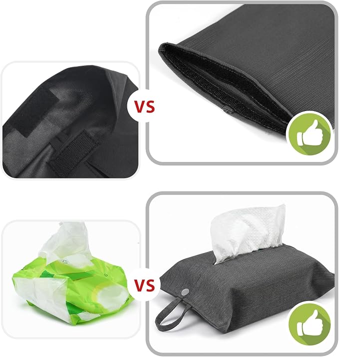 kakaforsa Cloth Tissue Cover, Toilet Paper Holder, Hang Paper Towel Holder for Car Home Office Desk Travel, Cotton Face Tissues Holder, Brushed Gray - Image 4
