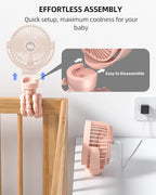 Portable Stroller Mini Fan, Small Rechargeable Personal Fan, Travel Essentials for Baby, Wagon, Car Seat, Treadmill, Battery Powered Biking Gear Accessories, 360° Rotation, 3-Speed, Display, Pink - Image 6