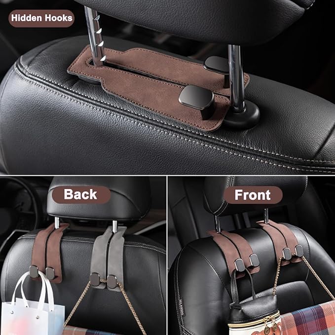 Amelity Car Headrest Hooks, Purse Hook for Car 4 Pack Black | Universal Car Interior Accessories for Women, Available in 2/4 Pack, Storage Hanger Holds Purses, Backpacks, Grocery Bags - Image 4