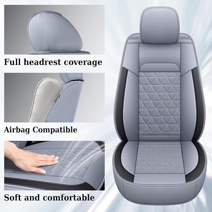 Coverado Seat Covers for Dodge Ram Full Set, Waterproof Truck Car Seat Cover Protectors Custom Fit for 2002-2026 Dodge RAM 1500 2500 3500 with Curved Bench(Gray) - Image 5