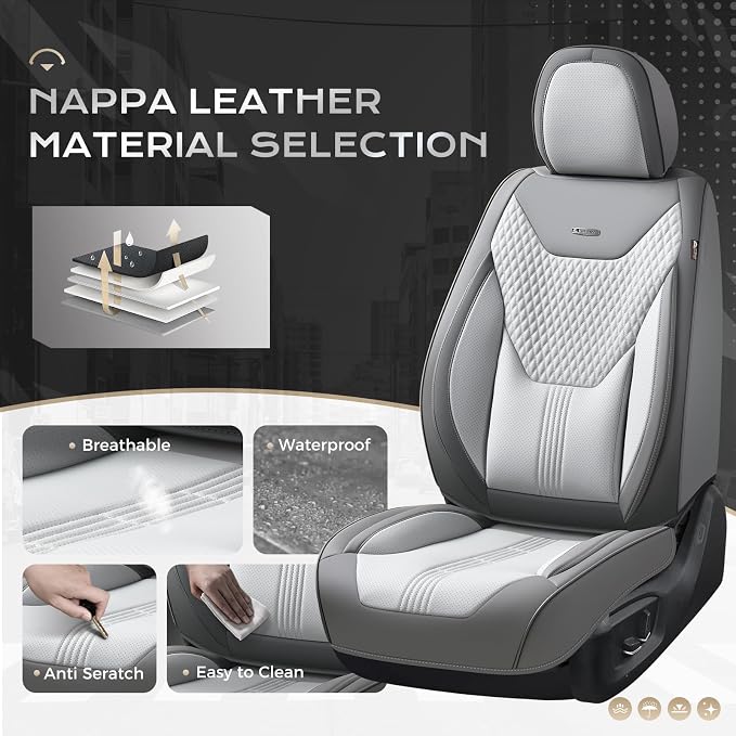 Coverado Car Seat Covers Full Set, Front Seat Covers with Lumbar Support and Back Seat Cover Waterproof Leather Automotive Seat Cover, Universal Car Interior Protectors Cushion for Most Cars - Image 2