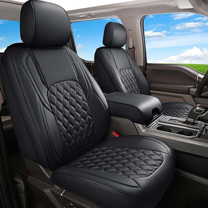 Huidasource Ford Seat Covers, Leather Pickup Seat Cushion Cover Fit for 2015-2026 Ford F150 SuperCrew & 2017-2026 F250 F350 F450 Super Duty Crew Cab XL XLT Lariat King Ranch Platinum(Full Set/Black) by Huidasource
