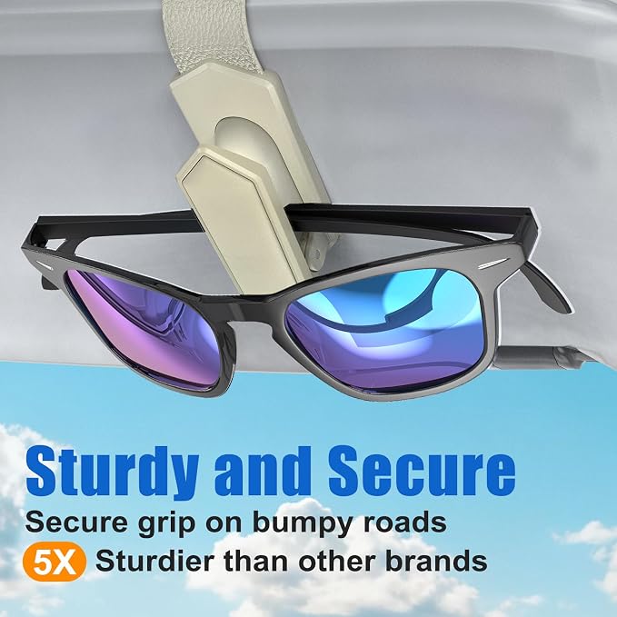 Veharvim One-Handed-Operation Sunglasses Holder for Car, Visor Sunglass Holder Clip, Car Accessories Interior, Universal Fit Silicone Padded Visor Sunglass Holder Car, Unmatched Durability (2 Pack) - Image 6
