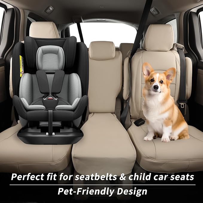 Full Set Car Seat Covers for Honda Odyssey 2005-2010,8-Seater,Faux Leather | for EX,EX-L,Touring,2nd Row 40/20/40 Split Seat,Waterproof Seat Protector,Fit Like A Glove(Beige) - Image 2