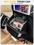 2-Pack Leather Car Backseat Organizer with Tablet Holder–Foldable Food Tray,Storage Pockets,Trash Can,Tissue Holder & Insulated Bag–Kick Mats Protector for Kids,Travel Accessories Organizer - Image 4