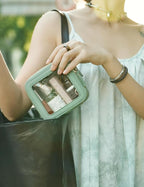 Small Clear Makeup Bag for Purse, Travel Cosmetic Case Green, Mini | Waterproof PU Leather, Square Make Up Pouch with Zipper, Tiny Sage Green Toiletry Organizer Bag Women Car Essential Bag - Image 3