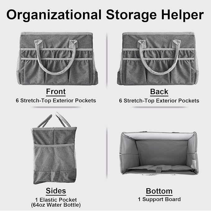 Cupohus Craft Organizer Tote Bag – Craft Caddy with 2 Mesh Side Pockets & Front Elastic Pockets, Foldable Large Capacity Supply Storage Bag for Sewing, Knitting, Painting, and Travel (Grey) - Image 3