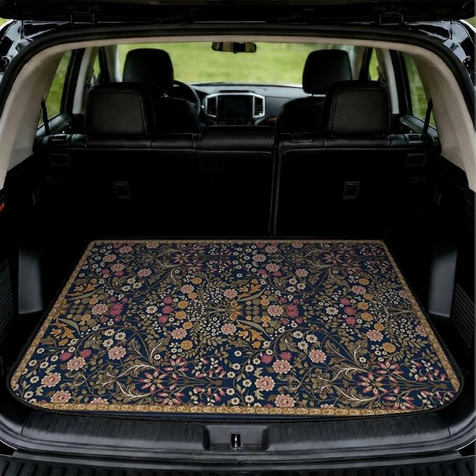 Car Trunk Mat for SUV, 31"x47" Vintage Floral Cargo Liner Protector | All Weather Universal Cargo Liners for Dogs, Car Accessory for SUVs/Sedan/Wagons, Durable Non-Slip Washable Rear Cargo Mat by Unknown