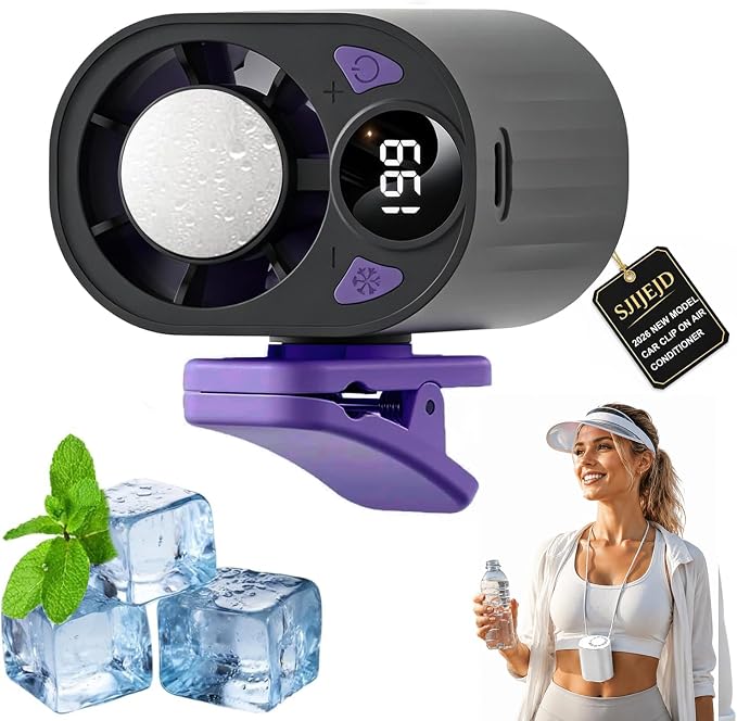 Car Clip on Air Conditioner Fan with LED Display Cooling Fan 360 Rotation & 199 Speeds with Semi Technology 3-Speed Silent Bladeless for Cars Hands Free Clip on Fan for Work Camping by Unknown