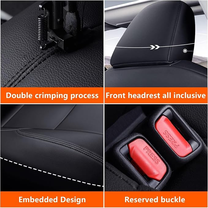 Seat Covers for Hyundai Elantra 2021 2022 2023 2024 2025 2026 | SE SEL/SEL Sport & 2021-2026 Hybrid Blue Customized Faux Leather Car Seat Cover-Full Set Black - Image 6