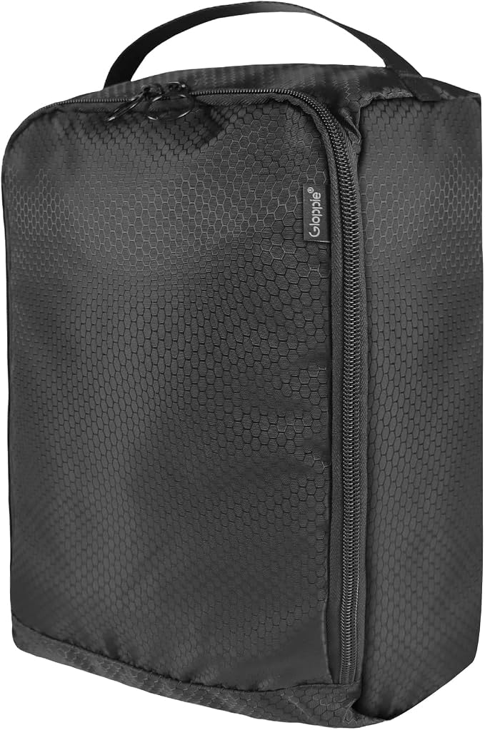 Gloppie Shoe Bags for Travel - Portable Shoes Storage Bag, Shoe Pouch, Shoe Packing Cubes for Men Women - Black | 12 x 9 x 5 in travel shoe bag with a full-opening zipper, carry handle, and fold-flat design for shoes up to US size 10 by Gloppie