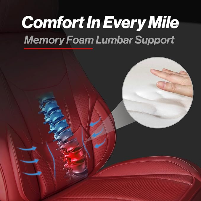 Coverland Custom SUV Car Seat Covers for 2006-2014 Subaru Tribeca | Premium Waterproof Faux Leather Non-Slip Memory Foam Airbag Compatible Custom Fit Interior Protector [Full Set-Wine Red] - Image 3