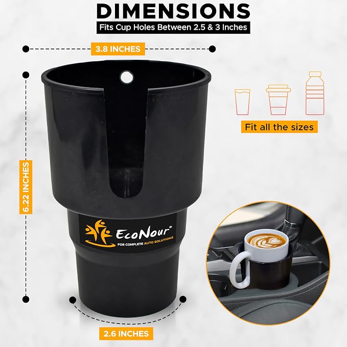 EcoNour Car Cup Holder Expander | Fits 32/40 oz Hydro Flasks | Yeti, Nalgene & Large Bottles up to 3.8" | Universal Cup Adapter for Cars with 3.2" Holders – Black - Image 5