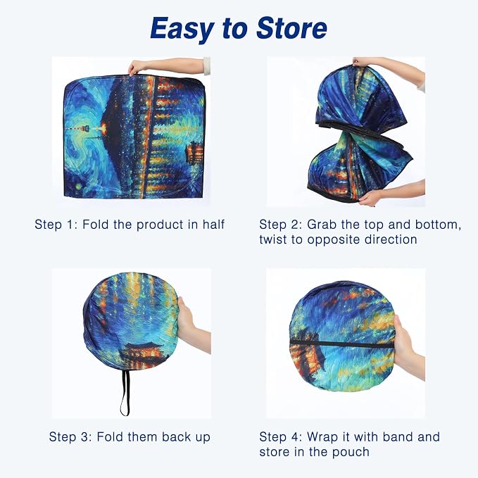 Car Windshield Sun Shade UV Reflector Foldable Front Window SUV | Blocks 98% UV Rays,Keep Interior Cool,Universal Fits Hatchback,Truck,MPV,Storage bag,57"L x 31.5"W,Car Summer Accessories - Image 6