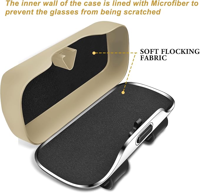 Sunglass Holder for Car Visor, Car Sunglass Holder Case (Beige) | Push-button visor sunglass holder，Full Wrap Dustproof Sunglass Case with Anti-Scratch Lining, Suitable for Trucks, Sedans - Image 6