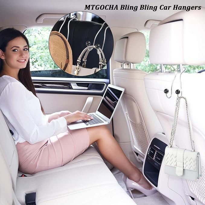 Bling Purse Hook for Car Headrest, Cute Car Seat Hooks (2Pack) | Upgraded,Durable Stainless,Car Purse Hanger,Purse holder,Rhinestones,Bag Hooks,Car Hooks for Purses and Bags Cute,Black - Image 2