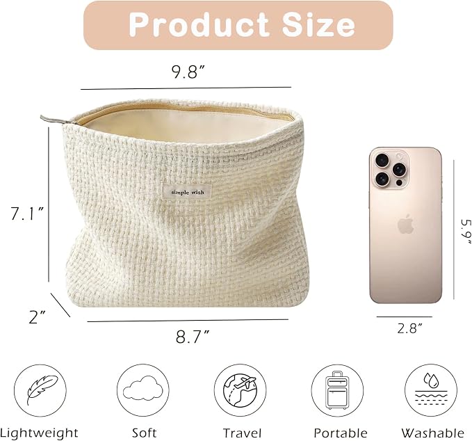 RSRSLEII Woven Travel Makeup Bag, Cute Travel Toiletry Bag(07White Weaving | Aesthetic Portable Cosmetic Bag with Canvas Lining, Coquette Makeup Pouch, Skincare Bag Car Storage Bag for Women and Girls - Image 2