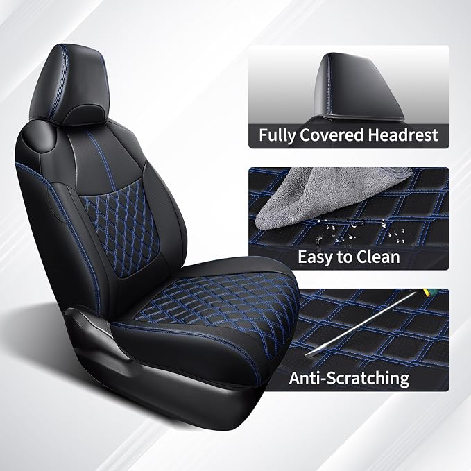 Huidasource Front Car Seat Covers Fit for Toyota RAV4, Full Coverage Seat Protector Fit for 2019-2024 Toyota Rav4 XLE LE XLE Premium Limited(Not for Hybrid/Adventure/TRD Off-Road/Prime, Black&Blue) - Image 3