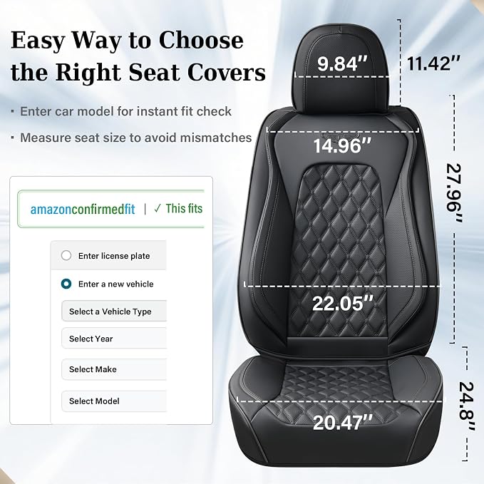 Coverado Full Set Car Seat Covers, Black Leather Seat Protectors, Luxury Front & Back Car Seat Covers,Waterproof Universal Fit, Automotive Seat Covers for Most Cars-Black - Image 8