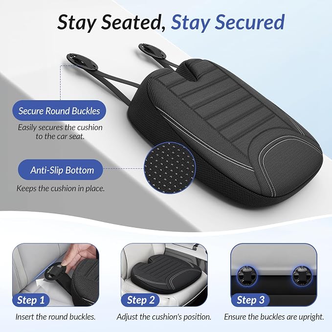 Wedge Car Seat Cushion for Tailbone Pain Relief & Better Visibility, Ergonomic Memory Foam Seat Cushion for Car with Breathable Channel Design, Fits Car, SUV, Truck, Non-Slip Mesh Cover - Image 7