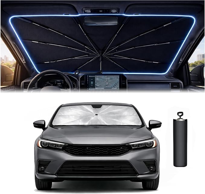 Car Windshield Sun Shade Umbrella for Honda Civic 2022-2026 | 2026 Upgraded,Custom-Fit Umbrella Sunshade,Easy Install,UV Protection & Heat Reflective,Keep Interior Cooler with Storage Bag by Unknown