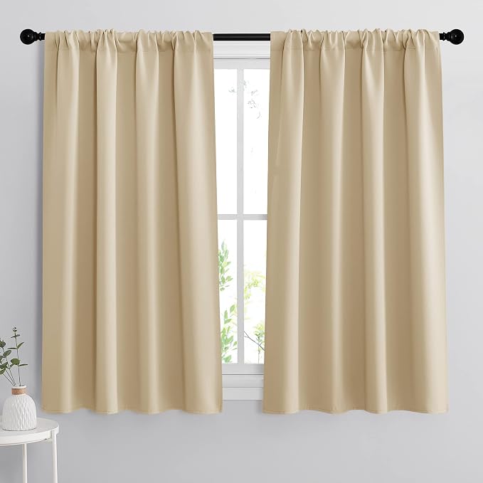 RYB HOME Extra Wide Curtains for Bedroom Living Dining Room 63 inches Long | Thermal Insulated,Privacy,Drapes for Large Window,Triple-weave Fabric,For Better Sleep,W62 x L63,Biscotti Beige,2 Panels by RYBHOME