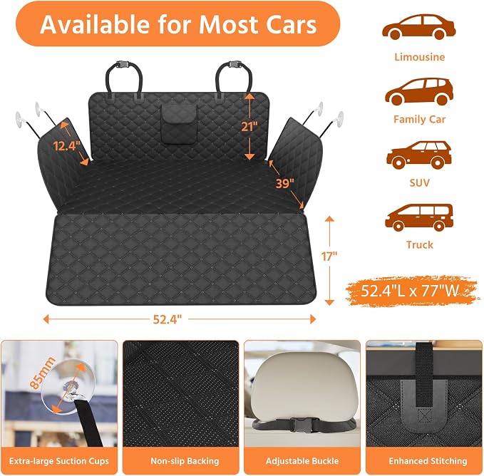 Simple Trending SUV Cargo Liner for Dogs, Waterproof Dog Car Seat Cover Mat | for SUVs Sedans Vans, Universal Fit Pet Trunk Cover with Non-Slip Bumper Flap Protector, Black - Image 3