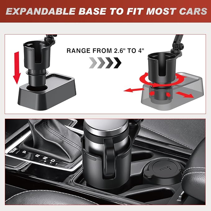 Frokom Cup Holder Expander for Car,Upgraded Car Cup Holder Expander Adapter with Offset Adjustable Base and 8" Tray, Fit Most Large Bottles and Mugs-Yeti Ramblers 14/24/36/46oz, Hydro Flasks 32/40oz - Image 2