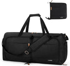 Lekesky Foldable Travel Duffle Bag for Women, 60L Large Duffel Bag with Separate Shoes Compartments & Straps, Carry On Weekend Bag for Women, Hospital, Overnight (Black) by LEKESKY