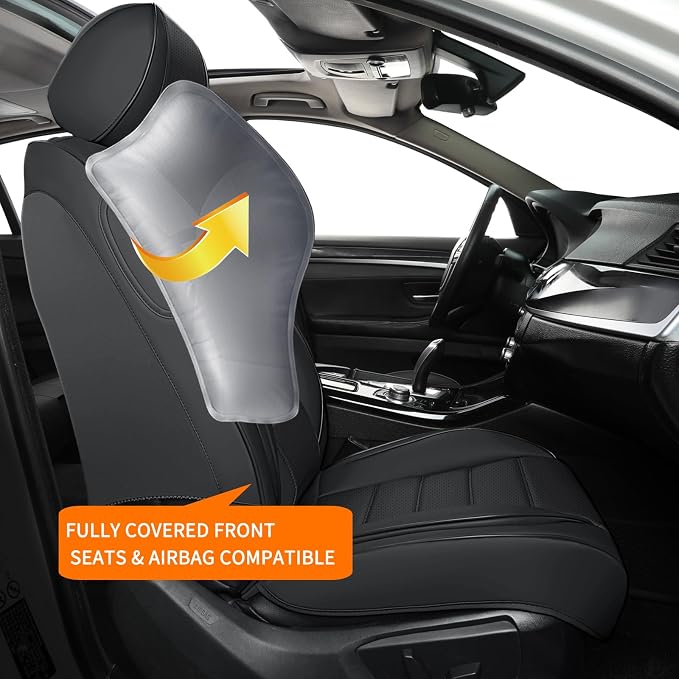 Car Seat Covers Full Set, 5Pcs Universal Leather Seat Covers for Cars, Waterproof Front and Rear Seat Covers Breathable Automotive Vehicle Seat Cover for Most Trucks, SUVs, Sedans, Black - Image 4