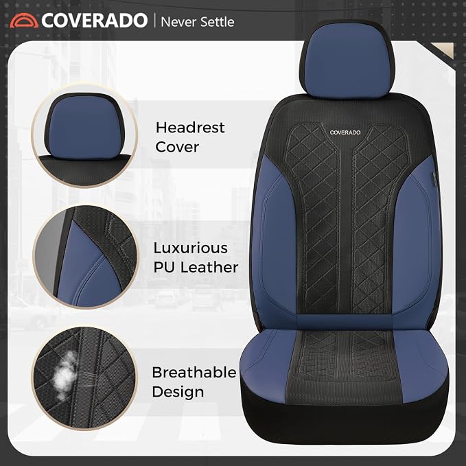 Coverado Seat Covers Front Seats, Leather Automotive Seat Covers 2-Pack, Mesh Breathable Auto Seat Protectors, Driver Seat Covers Universal Fit for SUV, Truck, Vans, Sedan - Image 4