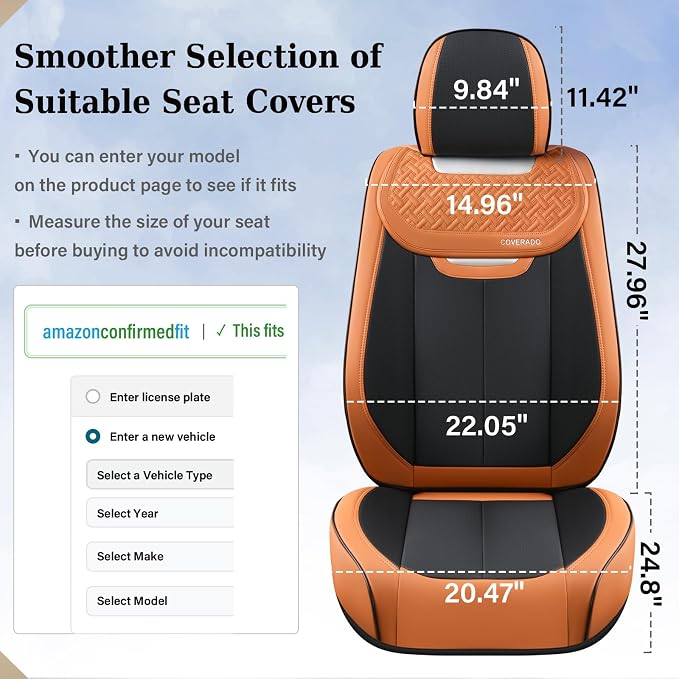 Coverado Car Seat Covers Full Set, Breathable Nappa Leather Seat Covers for Cars, Automotive Seat Covers, Waterproof Front and Back Car Seat Protector Universal Fit Most Cars(Brown&Black) - Image 6