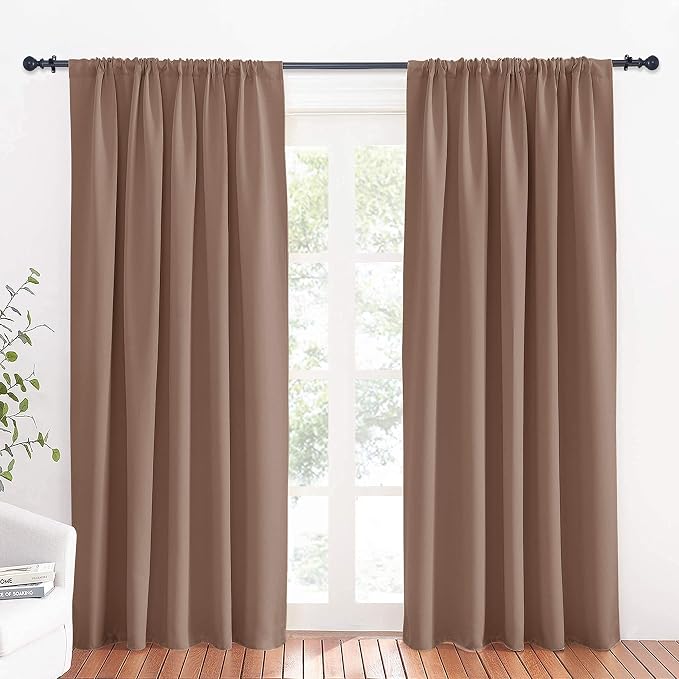 RYB HOME Large Blackout Curtains for Bedroom Living Room 84 inches Long | Thermal Insulated, Privacy, Drapes for Large Window, Triple-weave Fabric, For Better Sleep, W70 x L84, Mocha, 2 Panels by RYBHOME