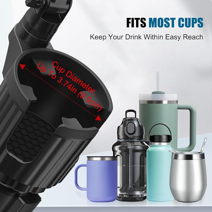 2 in 1 Auto-Clamping Cup Phone Holder for Car, 15W Fast Wireless Charging Cup Holder Phone Mount with USB-C Cable and 12V Car Adapter, Adjustable Car Cup Expander for Large Bottles - Image 6