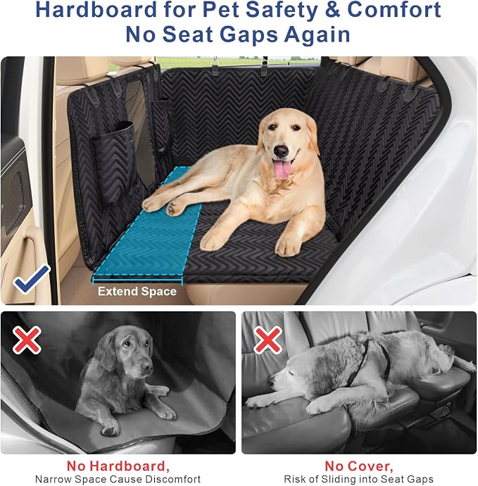 Dog Car Seat Cover - Hard Bottom Backseat Extender, Black | Back Seat, Waterproof Hammock, Thick Sponge, Supports 400 lbs, Seat Protector, Pets, Cars, SUVs, Trucks - Image 2