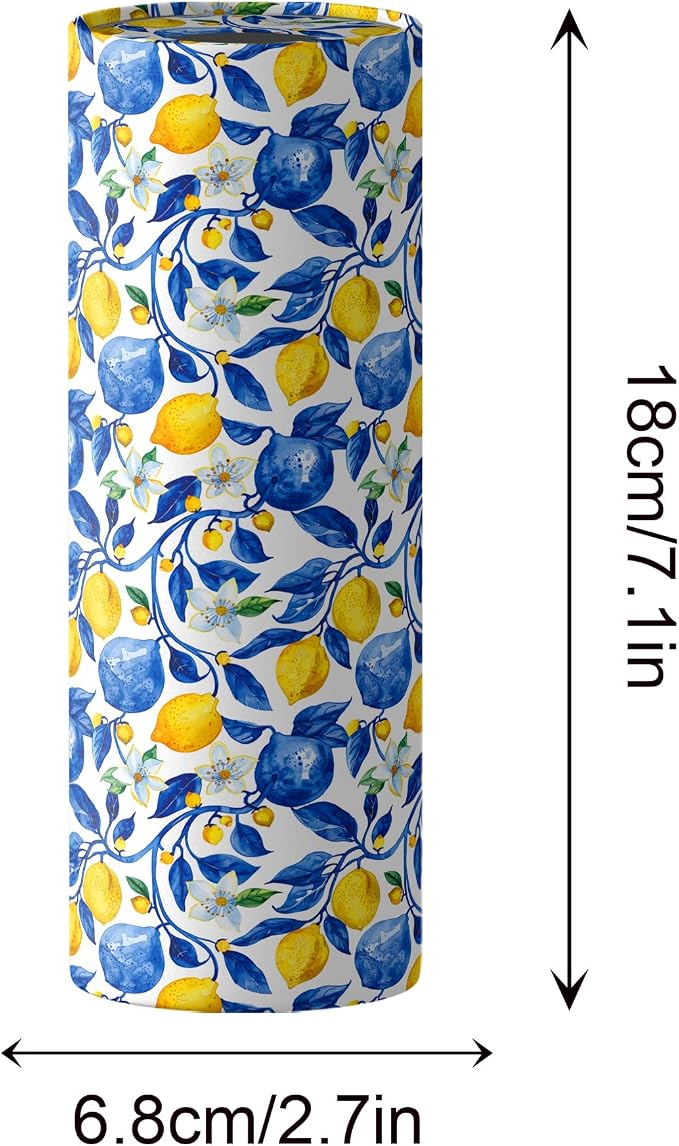 4 Pcs Capri Lemon Round Tissues Box Car Holder Set - Blue & White Mediterranean Lemon Travel Tubes for Car with 50 Sheets Cylinder Face Towel Containers | 2.7" x 7.1" Cup Holder Fit - Image 2