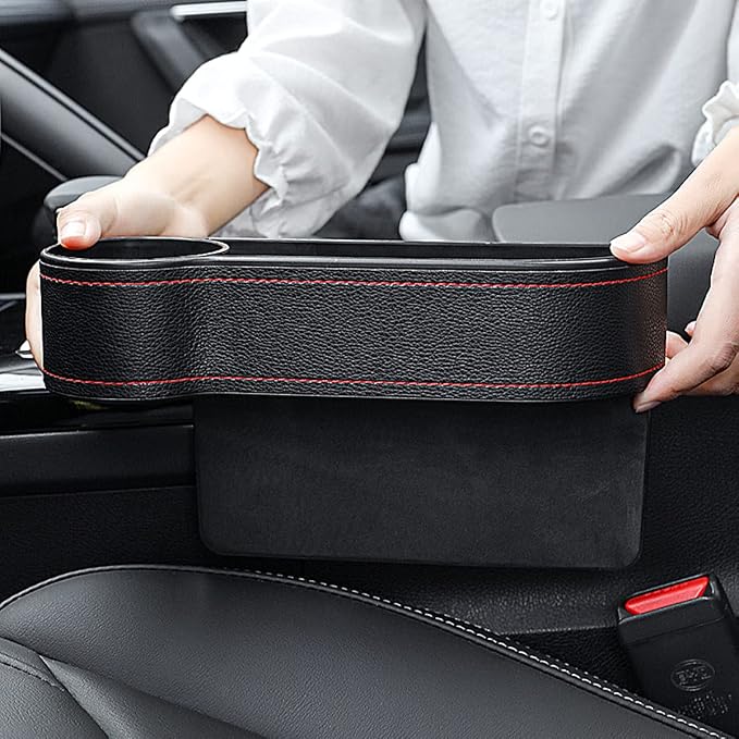 Car Seat Gap Filler Organizer Between Front seat car Organizer and Storage Box, Auto Premium PU Leather Console with Cup Holder, Car Pocket for Interior Essentials (for Passenger Side) - Image 6