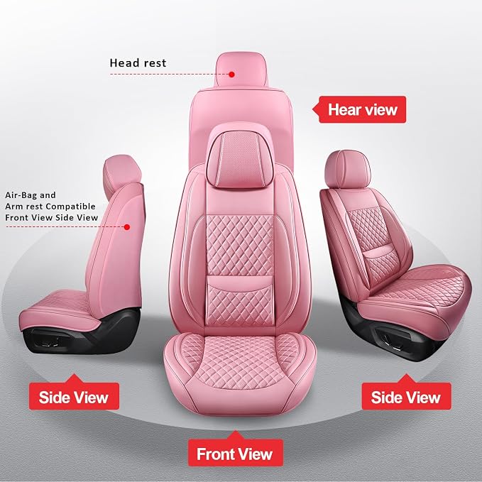 Front Seat Covers,2PCS Seat Covers Full Coverage Leather Seat Cover | Seat Covers Pink,Leather Car Seat Covers,2PCS Front Car Seat Protector For SUV Sedan Truck For Families,Pets,Commuter - Image 6